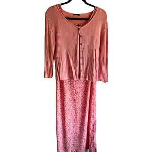 Elegant Vintage Pink Teddi Sleeveless Maxi Dress With Matching Cardigan Size 12